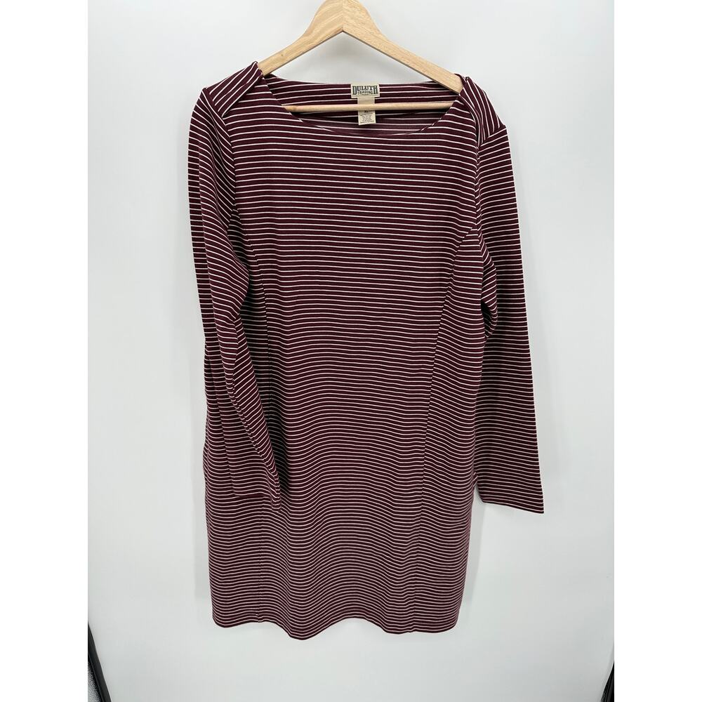 Duluth Trading Co Dress Women XL Burgundy Stripe Long Sleeve Thick Pocket Modest